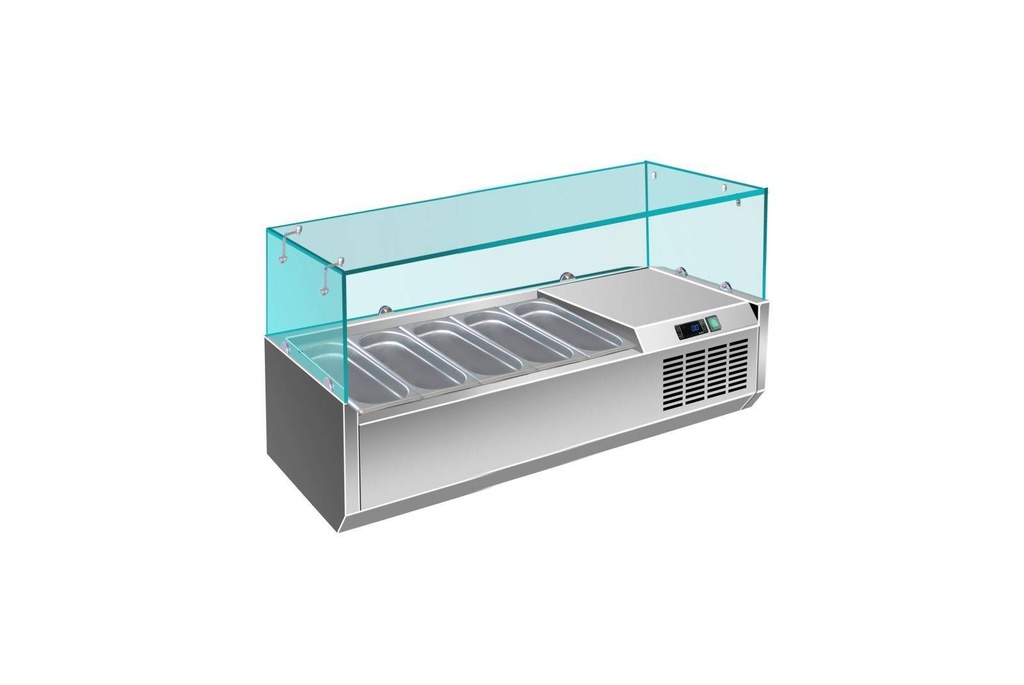Pizzakühlaufsatz mit Glasaufsatz 5x 1/4 GN | 1200x335x460 mm