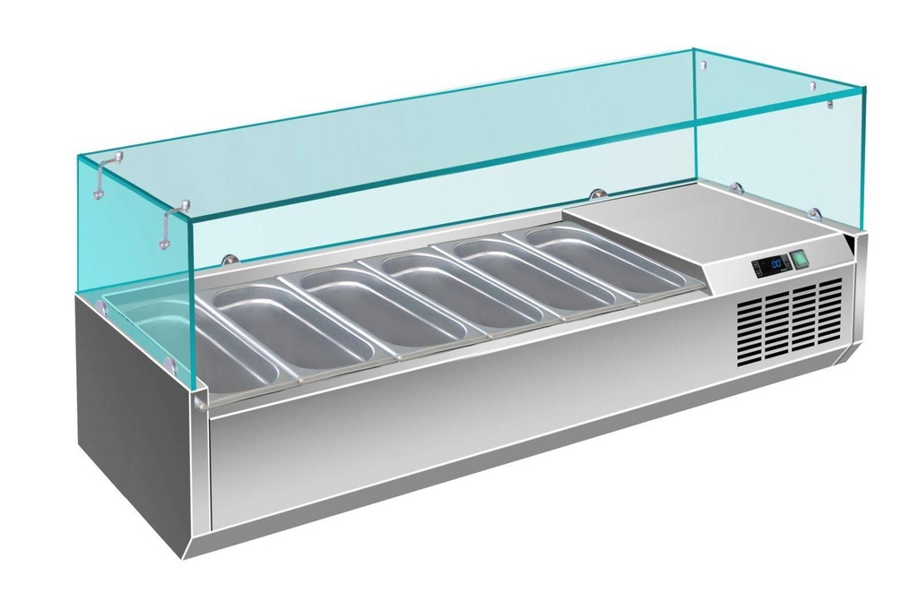 Pizzakühlaufsatz mit Glasaufsatz 7x 1/3 GN | 1500x335x460 mm