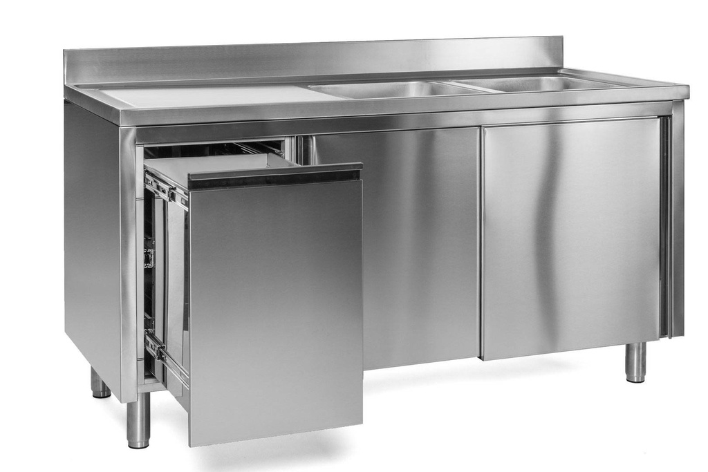 Spülschrank mit Abfallbehälter, 2 Becken rechts, Bautiefe 600 mm | 160x600x850 mm