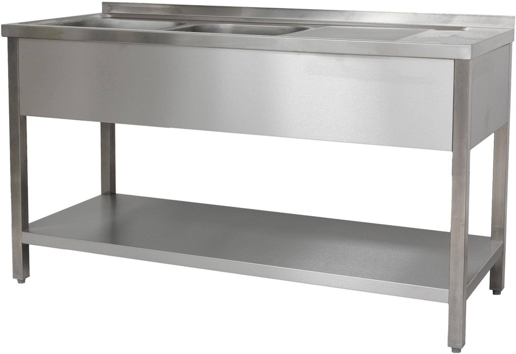 Spültisch 1500 x 600 x 850 mm 2 Becken links, mit Grundboden  600 mm Tiefe