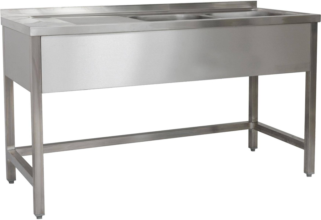 Spültisch 1600 x 700 x 850 mm 2 Becken rechts, Ohne Grundboden  700 mm Tiefe