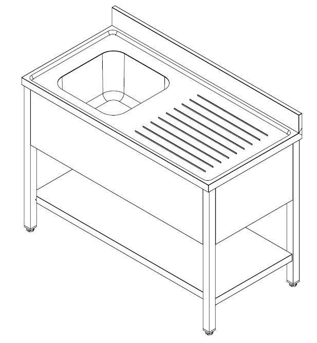 700 Spültisch Grundboden Demontabel links, 1400 x 700 x 850 mm