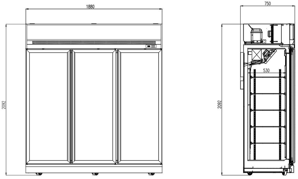 Tiefkühlschrank 3, 1880 x 710 x 2092 mm, 1480 L, weiß