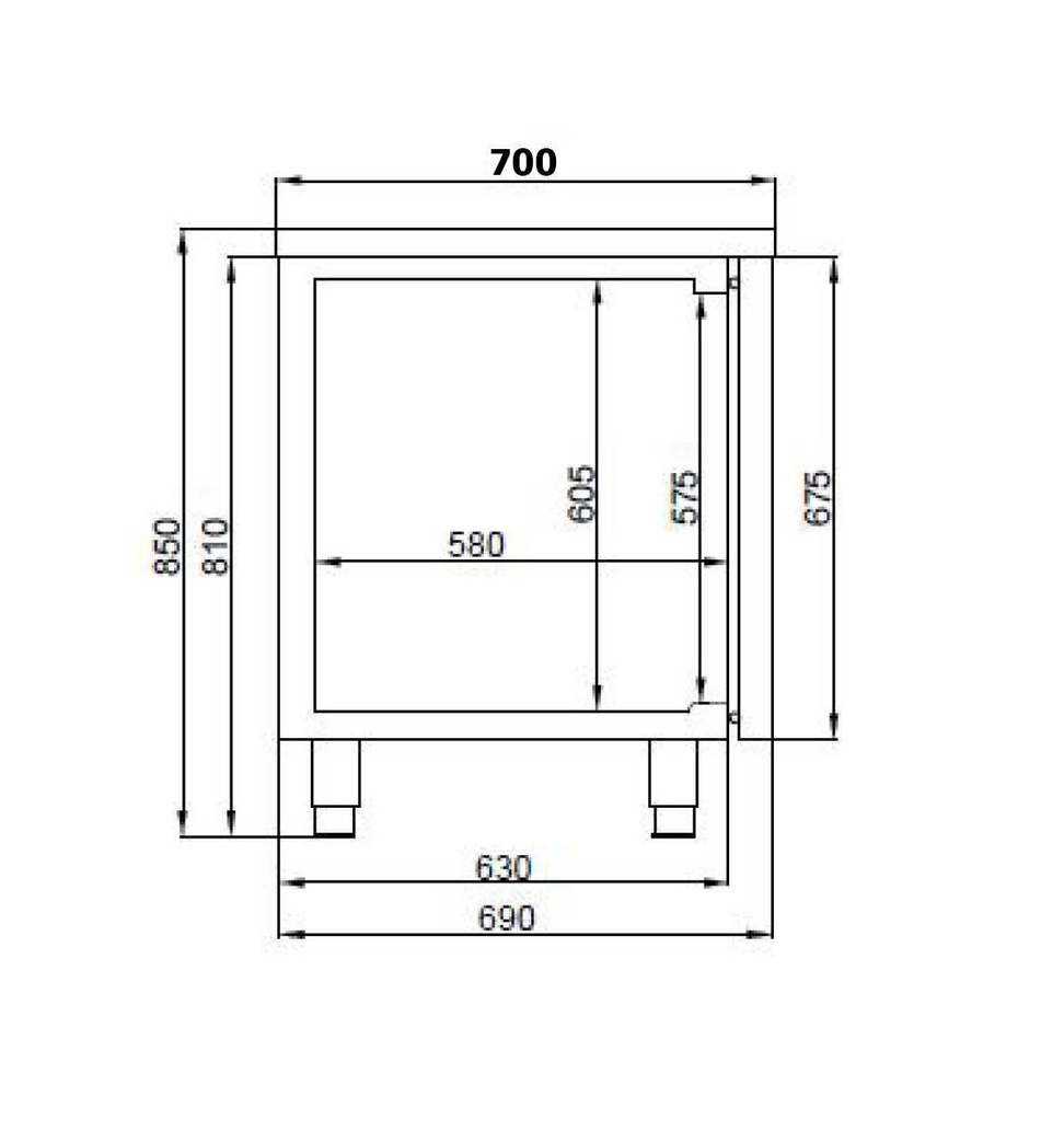 700 Kühltisch 4 Türen aus Edelstahl, 2060 x 700 x 850 mm