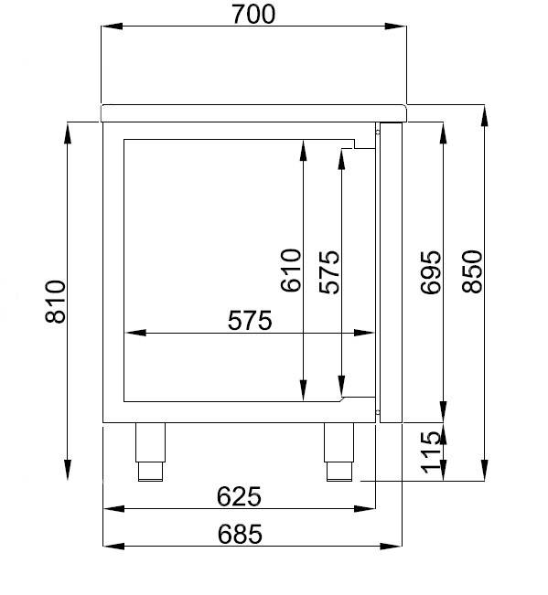 700 Tiefkühltisch 3 aus Edelstahl, 1785 x 700 x 850 mm