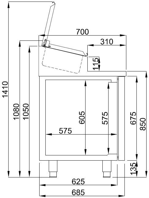 Saladette 2 aus Edelstahl, 7 x 1/3 GN, 1400 x 700 x 1090 mm, 178 L