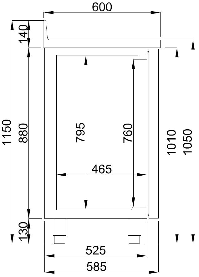 600 Kühltisch 2 aus Edelstahl, 1580 x 600 x 1050 mm