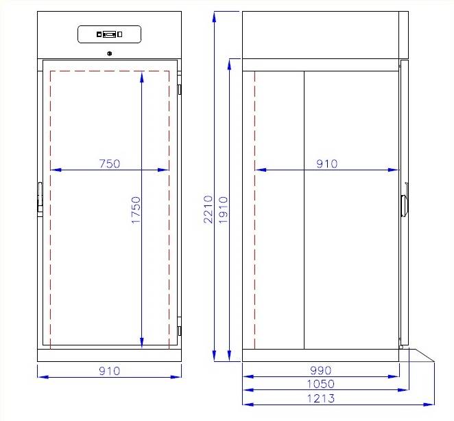 Roll-In Tiefkühlschrank Mono, 700 L, 910 x 1210 x 2210 mm