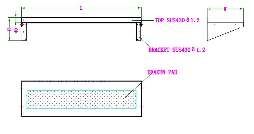 400 Wandborde 1000 aus Edelstahl, 1000 x 400 x 190 mm