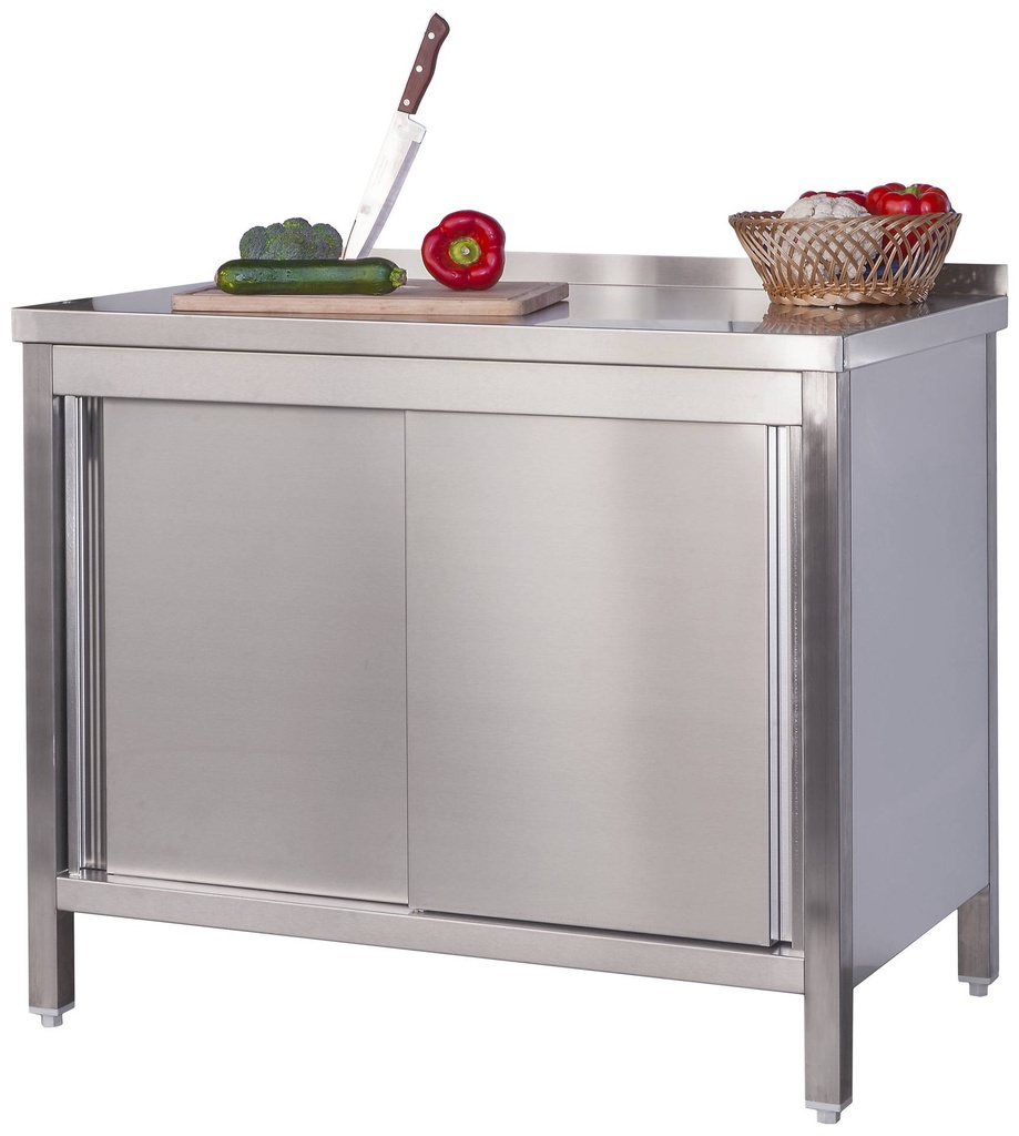Edelstahl Arbeitsschrank  Profi mit Schiebetüren und Aufkantung - 1800 x 600 mm