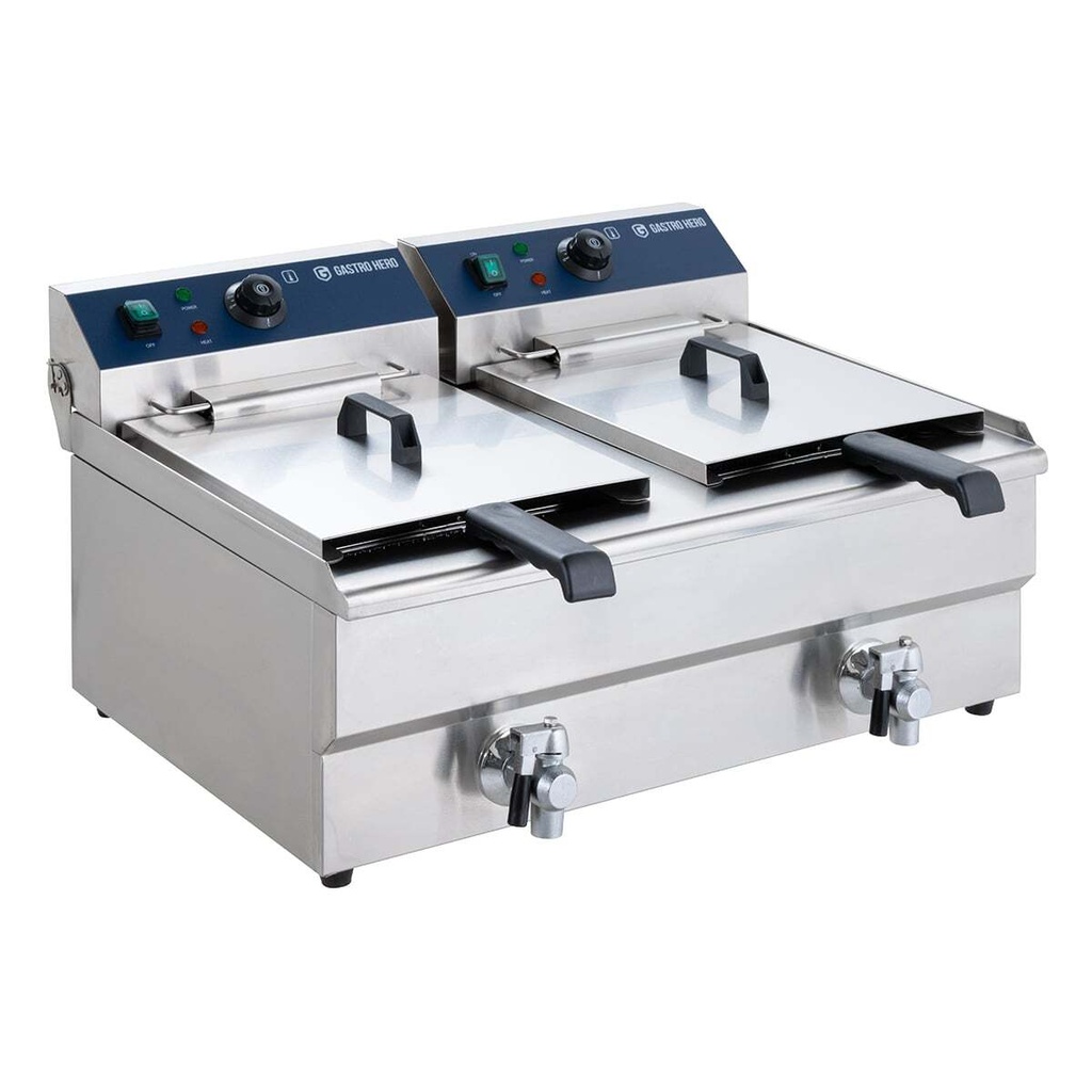 Elektro-Doppel-Fritteuse ECO 13+13 Liter mit Ablasshahn, 2x 5000 W, 400 V