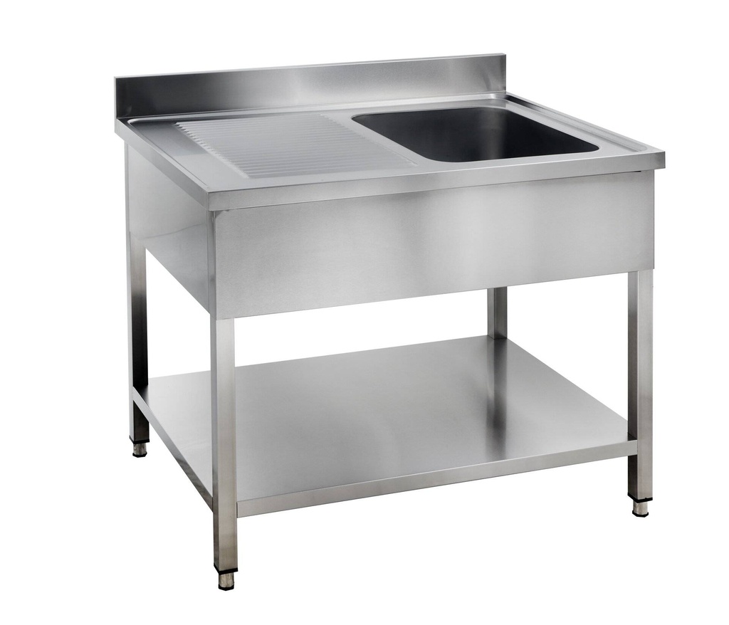 Spültisch Basic 10x7 mit 1 Becken rechts, Aufkantung und Grundboden