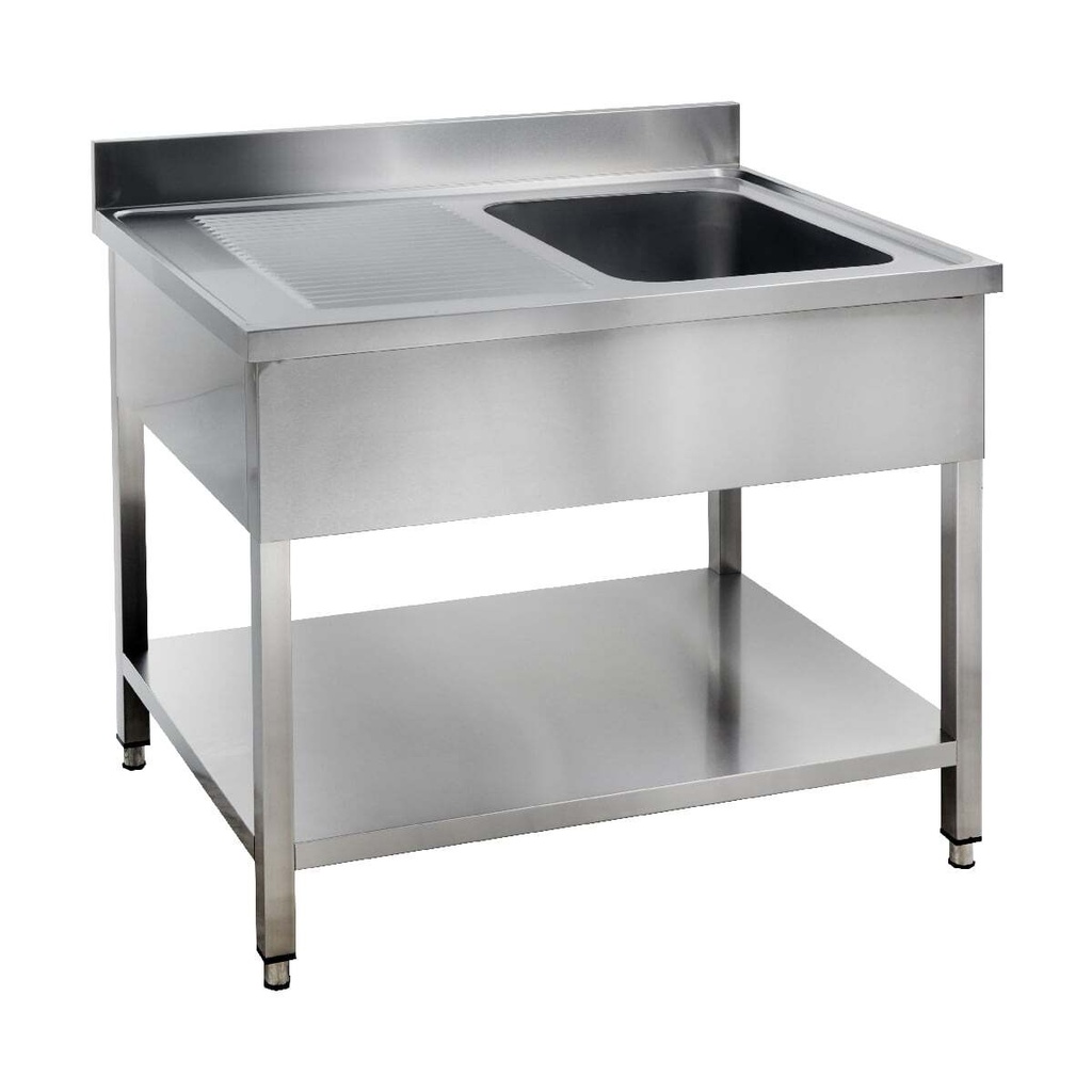 Spültisch Basic 12x6 mit 1 Becken rechts, Aufkantung und Grundboden