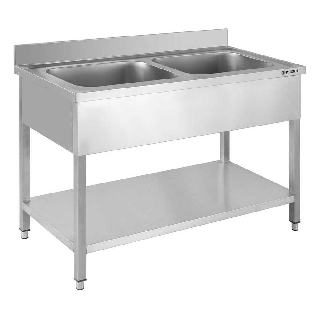 Spültisch Basic 12x7 mit 2 Becken, Aufkantung und Grundboden