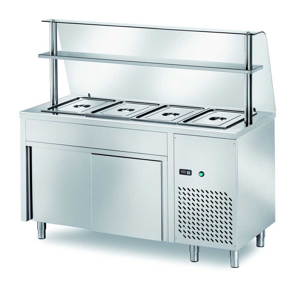 Ausgaben Kühltisch PROFI neutral mit Schiebetüren und Glasaufsatz 1500x700x1400 - 4x GN 1/1