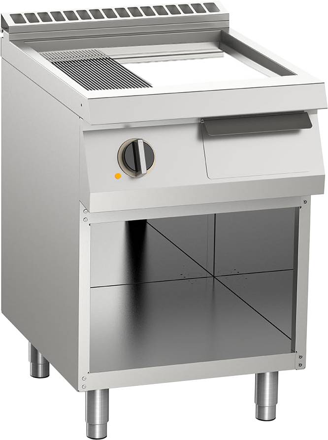 KBS Elektro-Grillplatte geteilt verchromt 7,5kW mit 2 Heizzonen offener Unterbau