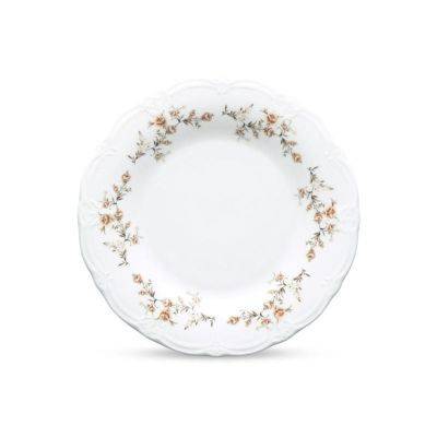 Flacher Teller braunes Blumenmuster Retro aus Porzellan, 27,5 cm