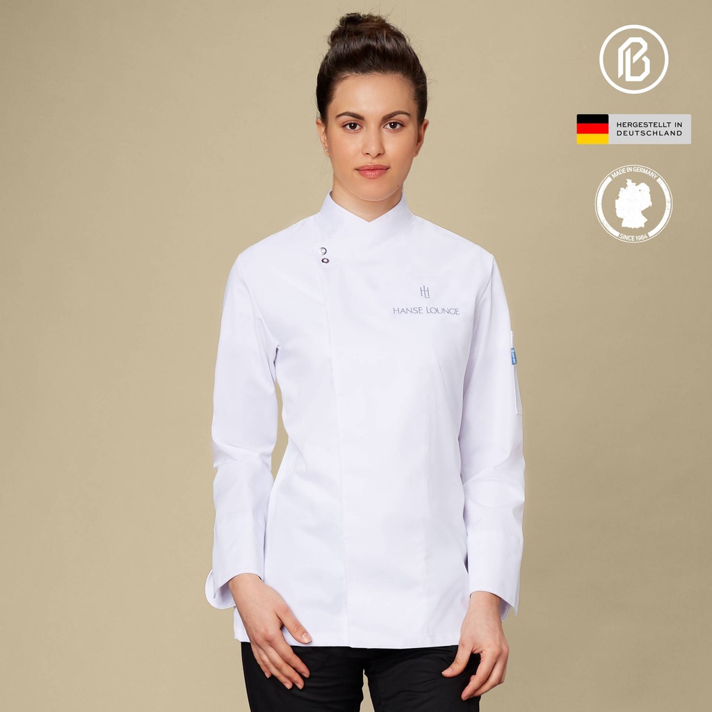 Soft-HALINA, weiße Damenkochjacke
