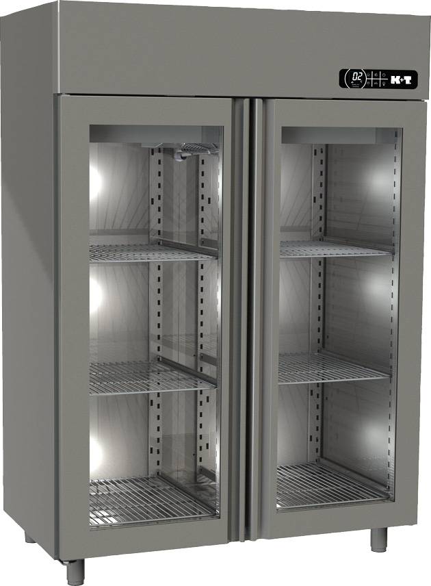 K+T Doppeltürenumluftkühlschrank GN 2/1, mit zwei Glastüren, Zentralkühlung