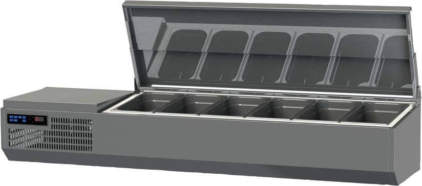 K+T Kühlaufsatz mit CNS-Deckel für 6 x GN 1/4, Behältertiefe 150 mm, steckerfertig