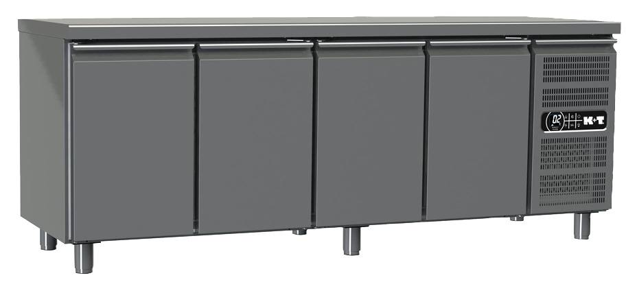 K+T Kühltisch GN 1/1, Korpushöhe 650 mm, abgekantete Arbeitsplatte, 4 Abteile, steckerfertig