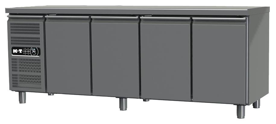 K+T Kühltisch GN 1/1, Korpushöhe 650 mm, abgekantete Arbeitsplatte, 4 Abteile, steckerfertig