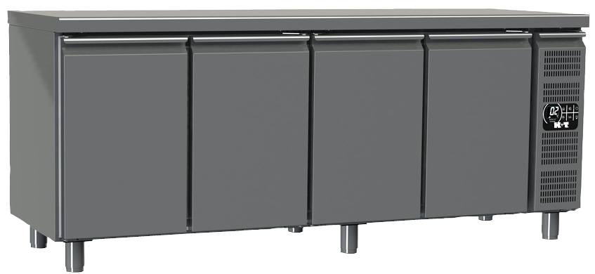 K+T Kühltisch GN 1/1, Korpushöhe 650 mm, abgekantete Arbeitsplatte, 4 Abteile, Zentralkühlung