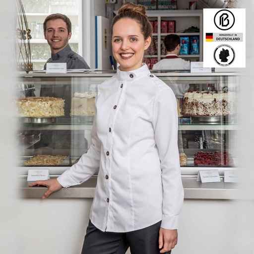 Chef-Severina, weiß, mit angenähten Metall-Knöpfen