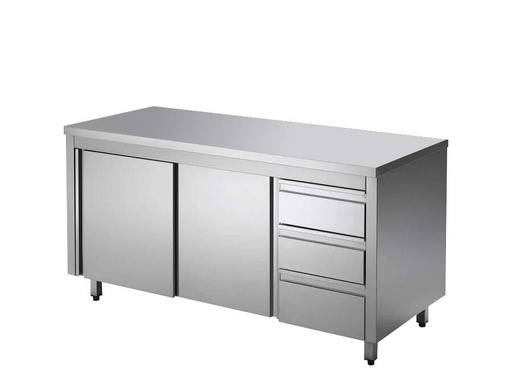 Edelstahl-Arbeitsschrank ECO mit Schiebetür und 3 Schubladen 16x7