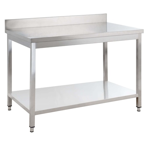 Edelstahl Arbeitstisch Basic 15x7 mit Grundboden und Aufkantung, zur Selbstmontage