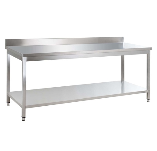 Edelstahl Arbeitstisch Basic 16x7 mit Grundboden und Aufkantung, zur Selbstmontage