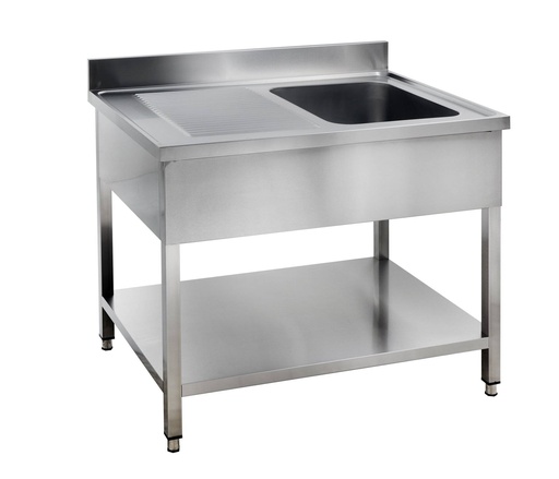 Spültisch Basic 10x7 mit 1 Becken rechts, Aufkantung und Grundboden