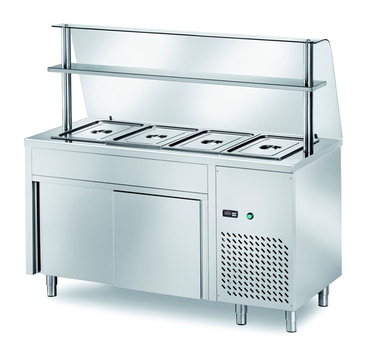 Ausgaben Kühltisch PROFI neutral mit Schiebetüren und Glasaufsatz 1200x700x1400 - 3x GN 1/1
