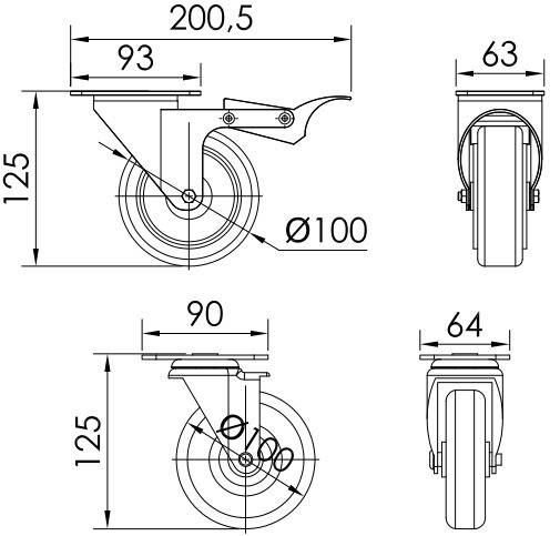 2 x Rolle ohne Bremse für Monoblock Serie