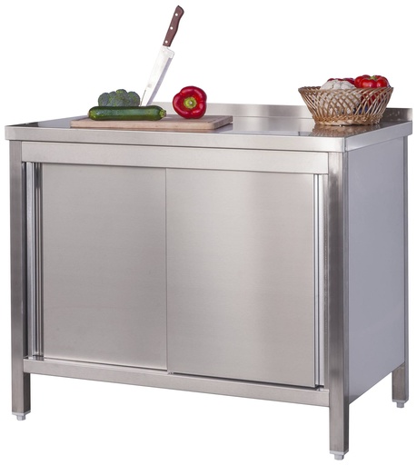Edelstahl Arbeitsschrank Profi mit Schiebetüren und Aufkantung - 1600 x 700 mm