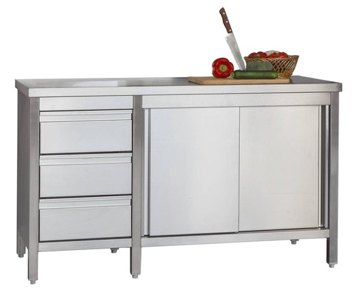 Edelstahl Arbeitsschrank Profi mit Schiebetüren und 3 Schubladen 2000 x 700 x 850 mm