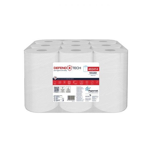 Papierhandtücher Rollenhandtücher,Innenabrollung 2-lagig, 100% Zellstoff weiß, 50 m, 143 Blatt | 9 Rollen/Sack