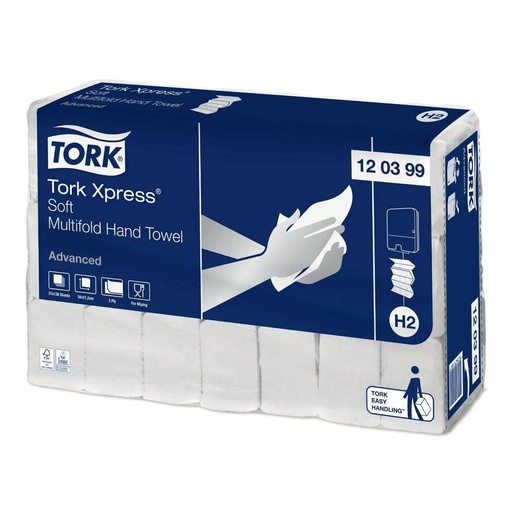 Papierhandtücher Falthandtücher 2-lagig, 21 x 34 cm, Interfold, weiß "Tork Xpress® Multifold Advanced" | 2856 Blatt/Karton