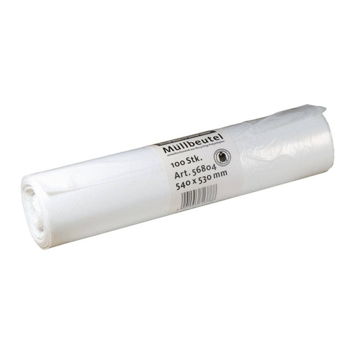 Müllbeutel 30 Liter, 10 µ, HDPE weiß, 540 x 530 mm | 100 Stück/Rolle
