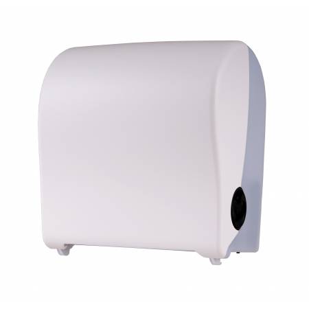 Rollenhandtuchspender Kunststoff "Mini" manueller Papiertransport | weiß/transparent