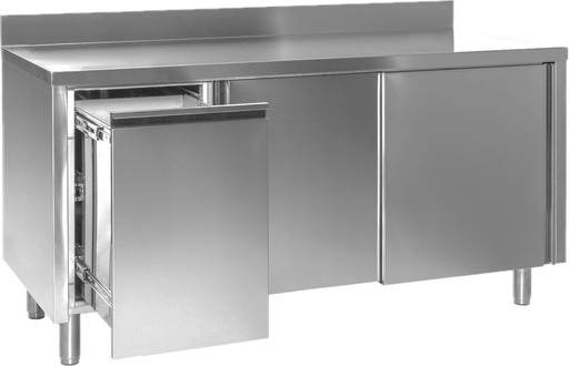 Arbeitsschrank mit Abfallbehälter links, mit Aufkantung, Bautiefe 700 mm | 160x700x850 mm