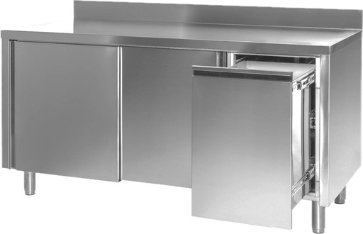 Arbeitsschrank mit Abfallbehälter rechts, mit Aufkantung, Bautiefe 600 mm | 200x600x850 mm