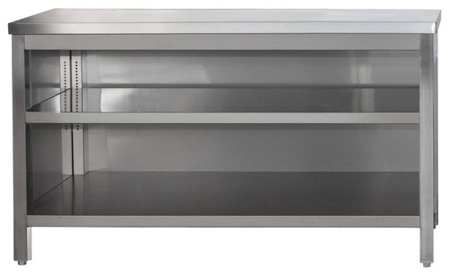 Edelstahl Arbeitsschrank offen mit höhenverstellbaren Zwischenboden | Bautiefe 600mm |  AISI 304