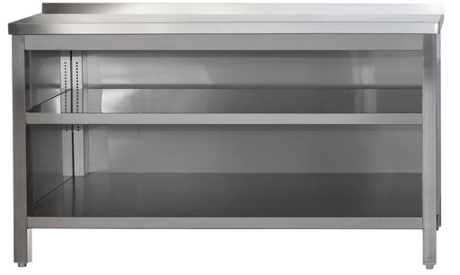 Edelstahl Arbeitsschrank offen mit Aufkantung und höhenverstellbaren Zwischenboden | Bautiefe 600mm |  AISI 304