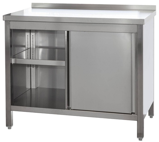 Edelstahl Arbeitsschrank mit Aufkantung, Türen und höhenverstellbaren Zwischenboden | Bautiefe 800mm |  AISI 304