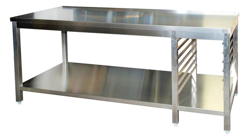 Edelstahl Arbeitstisch mit GN-Winkel rechts GN1/1 verschweißt | Bautiefe 800mm | mit Grundboden | AISI 304