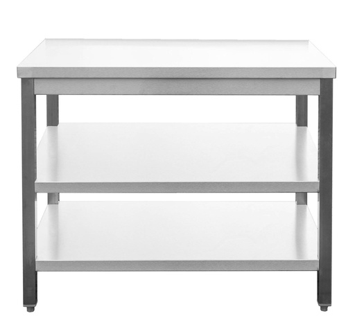Edelstahl Arbeitstisch verschweißt | Bautiefe 600mm | mit Grundboden & Zwischenboden | AISI 304