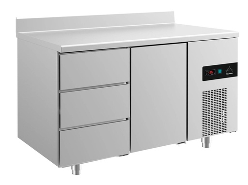 Kühltisch -2 bis +8°C 1400x700x850mm mit 1x Tür und 1x drei Schubladen u. Aufkantung