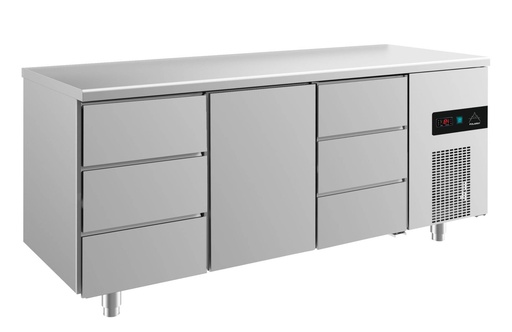 Kühltisch -2 bis +8°C 1865x700x850mm mit 1x Tür und 2x drei Schubladen
