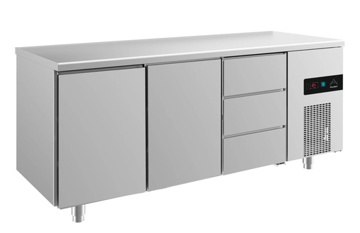 Kühltisch -2 bis +8°C 1865x700x850mm mit 2x Türen und 1x drei Schubladen